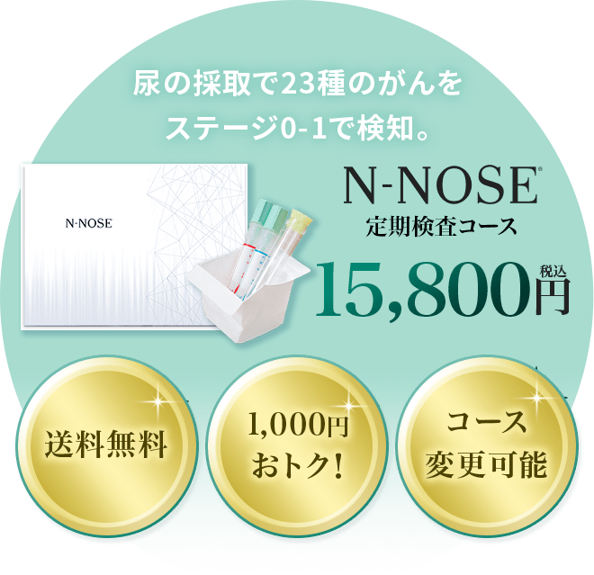 尿の採取で23種のがんをステージ0-1で検知。N-NOSE定期検査コース15,800円(税込)